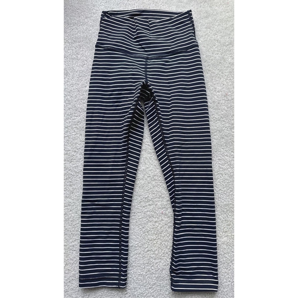 Lululemon Wunder Under Crop Leggings Pants 4 Black White Stripe High Rise 21"